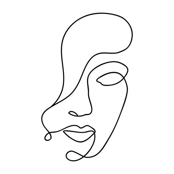Woman abstract face, one line drawing. Hand drawn outline illustration. Continuous line. Portret female. Vector